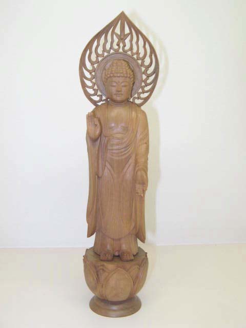 【仏像・本尊】【阿弥陀様・阿弥陀如来】 立弥陀 4,0寸 白檀 【天台宗・浄土宗向け】【今めかしい】