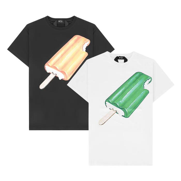 【最短即日発送】 N&deg;21 GRAPHIC-PRINT T-SHIRT ヌメロヴェントゥーノ グラフィック プリント Tシャツ メンズ 半袖 ホワイト ブラック カットソー 50125suf0614157｜マッシモ オフィシャルストア