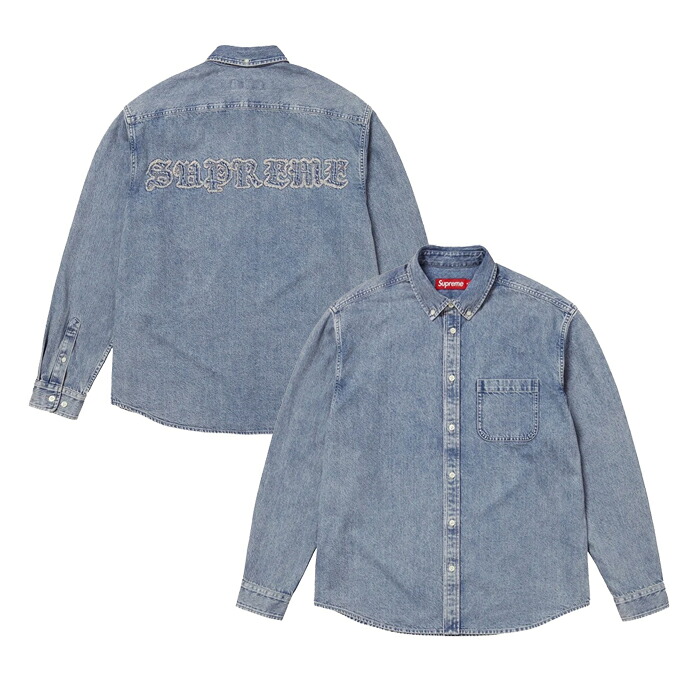 【最短即日発送】 SUPREME APPLIQUE DENIM SHIRT シュプリーム アップリケ デニム シャツ ロゴ 長袖 フロントボタン ストリート メンズ デニム S M L XL ラージ サイズ オンライン｜マッシモ オフィシャルストア