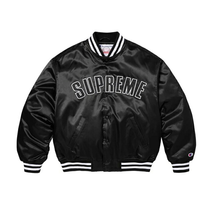 【コラボ】 【最短即日発送】 SUPREME × CHAMPION SATIN VARSITY JACKET シュプリーム × チャンピオン サテン バーシティ ジャケット 長袖 ロゴ アップリケ ストリート ユニセックス ブラック S M L XL ラージ サイズ オンライン|マッシモ オフィシャルストア