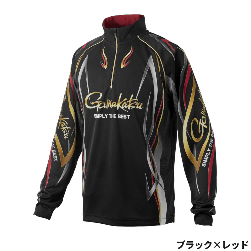 がまかつ ウェア 2WAYプリントジップシャツ(長袖) M ブラック×レッド GM3734