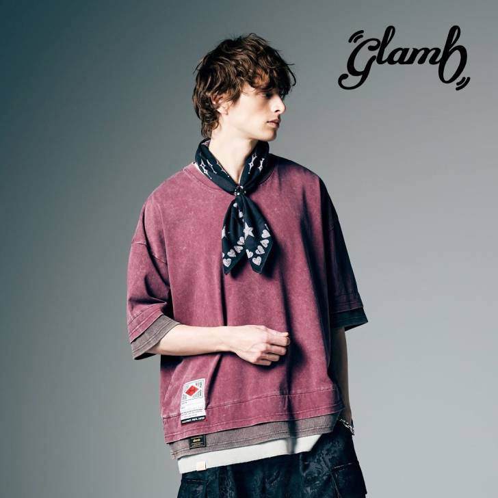 お取り寄せ商いもの glamb 瓦 5分袖カットソー メンズ Tri Layered Cutsew トライレイヤードカットソー 夏 赤いこと 米国海軍 黒いこと GB0226/CS07 好いたらしいめ 男 かっこいい オシャレ 向こう見ず