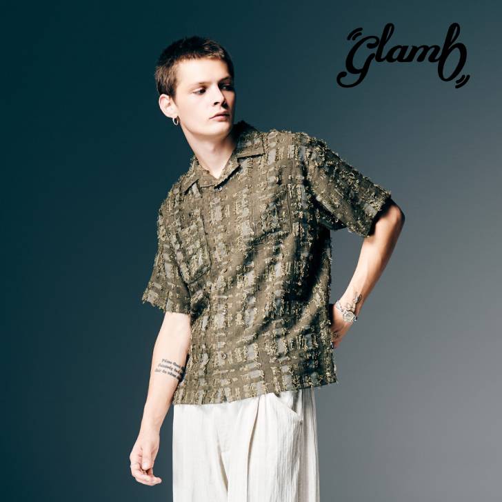 お取り寄せ商品 glamb グラム 半袖シャツ メンズ Fuzzy Check Shirt ファジーチェックシャツ 春 カーキ グレー GB0126/SH06