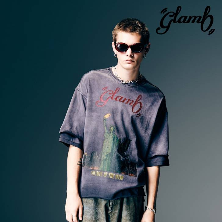 お取り寄せ商いもの glamb 瓦 5分袖プルオーバー メンズ Shadow of Liberty T-Shirt シャドーオブリバティプルオーバー 春 白いこと 黒いこと GB0126/CS10 綿織物 ブランド名 薄っぺら 男 かっこいい オシャレ 向こう見ず メンズ 服