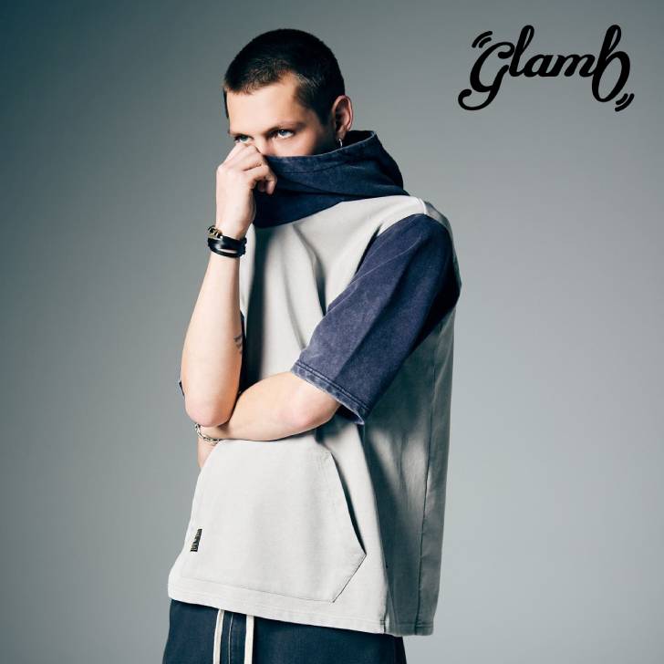 予約商品 glamb グラム 5分袖カットソー メンズ Aged Pile Hoodie エイジドパイルフーディ 夏 ネイビー ブラック GB0226/CS23 ブランド 薄手 30代 40代 50代 きれいめ 男 かっこいい オシャレ 軽い メンズ 服
