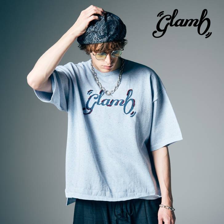 予約商品 glamb グラム 半袖ニット メンズ Hand Stitch Logo Knit ハンドステッチロゴニット 夏 ブルー ブラック GB0226/KNT03 メンズ 服 ブランド