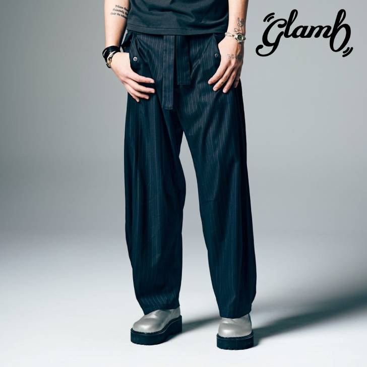 予約商品 glamb グラム パンツ メンズ Barrel Belt Slacks バレルベルトスラックス 夏 グレー ブラウン ブラック GB0226/P01 ブランド 30代 40代 50代 男 かっこいい オシャレ 服