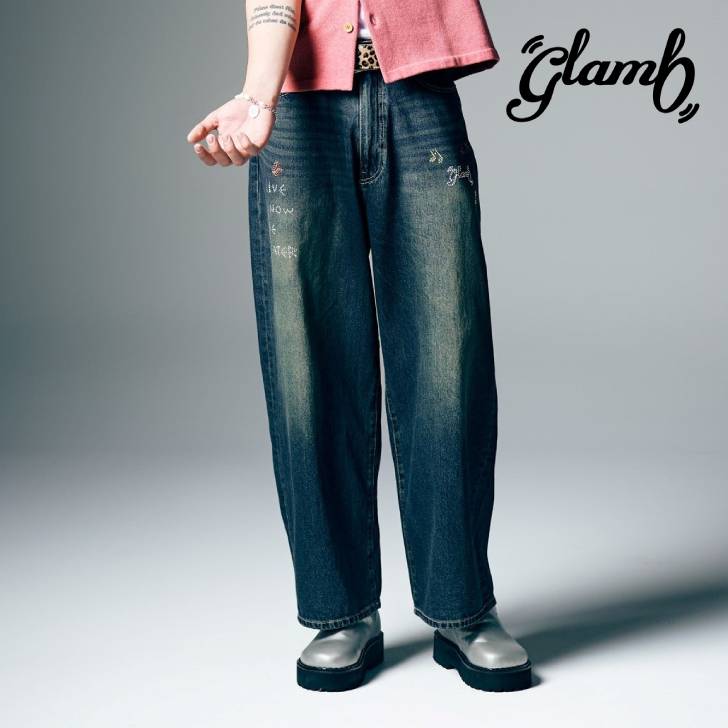 予約商品 glamb グラム デニムパンツ メンズ Studs Wide Denim スタッズワイドデニム 夏 インディゴ ブラック GB0226/P02 ブランド 30代 40代 50代 男 かっこいい オシャレ 服