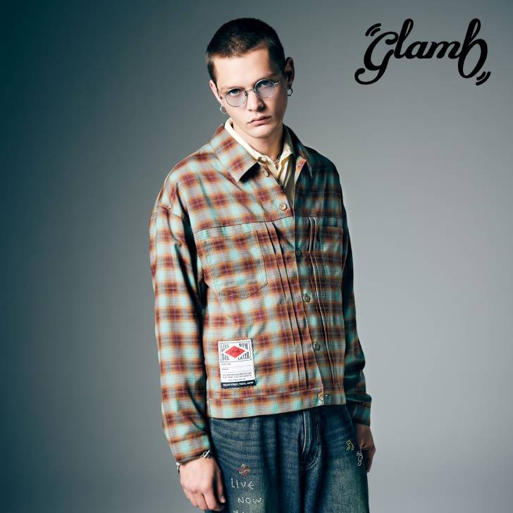 予約商品 glamb グラム 長袖シャツ メンズ Ombre Check Shirt Jacket オンブレーチェックシャツジャケット 夏 グリーン レッド GB0226/SH01