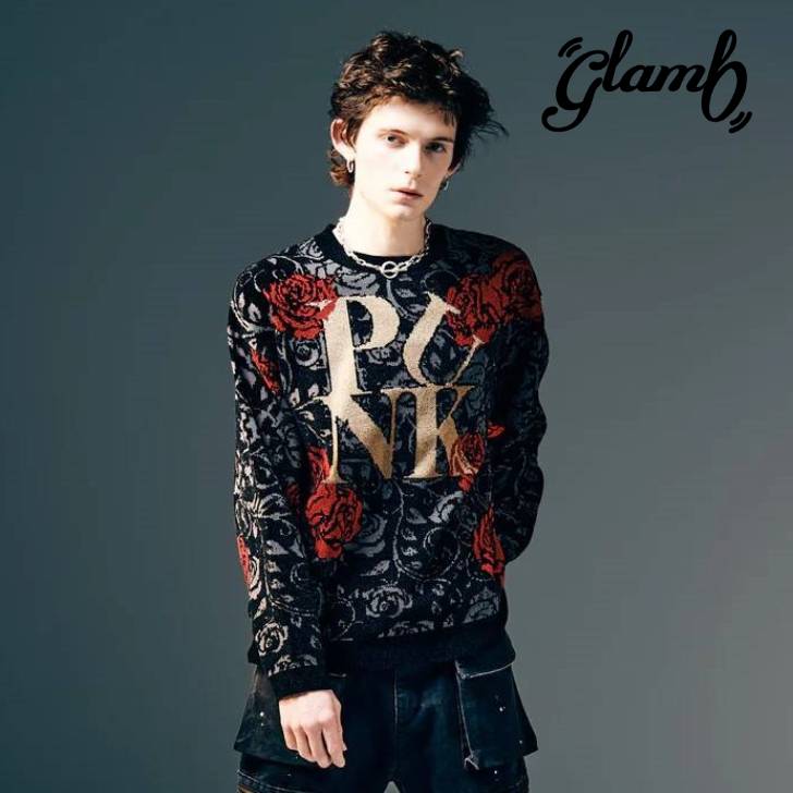 glamb グラム ニット メンズ Punk Flower Knit/パンクフラワーニット 秋冬 ブラック ブルー GB0425/KNT03 メンズ 服 ブランド|メンズファッションMasterPiece