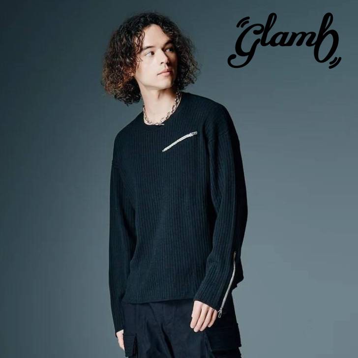 取って置く商いもの glamb 瓦 長袖編み物 メンズ Zip Rib Knit ジップリブニット 濃灰色 黒いこと GB0326/KNT03 メンズ 服 ブランド名