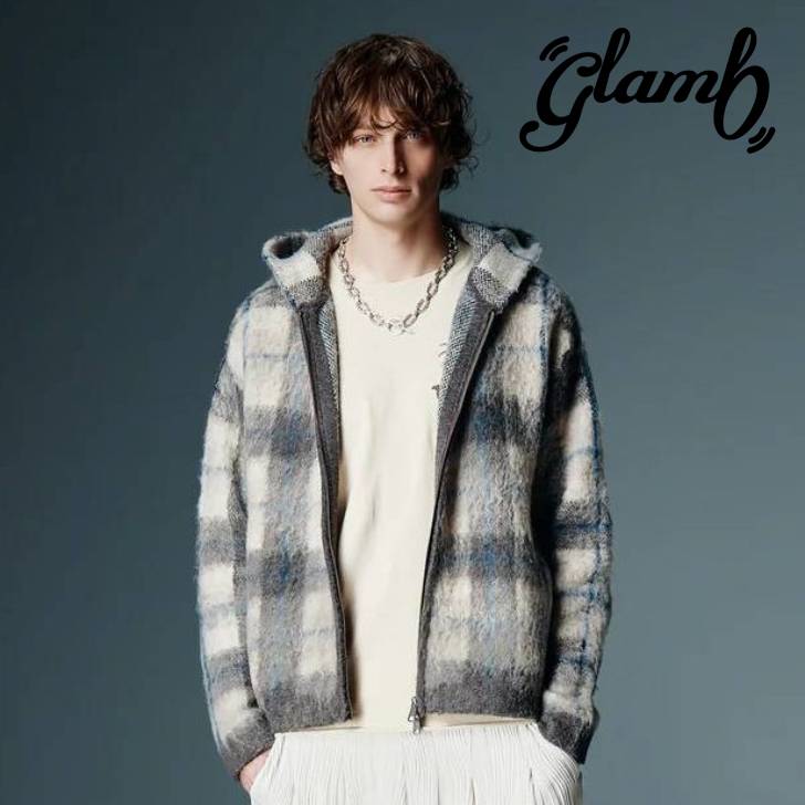 取っておく商いもの glamb 瓦 ジレー メンズ Check Knit Hoodie チェックニットフーディー 白いこと 青色 GB0326/KNT07 ブランド名 30代 40代 50代 好いたらしいめ 男 かっこいい オシャレ