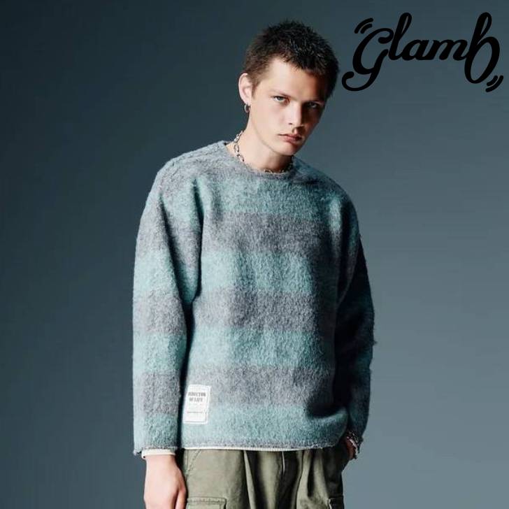 予約商品 glamb グラム 長袖ニット メンズ Fuzzy Pullover Knit ファジープルオーバーニット ブラウン ブルー GB0326/KNT09 メンズ 服 ブランド｜メンズファッションMasterPiece