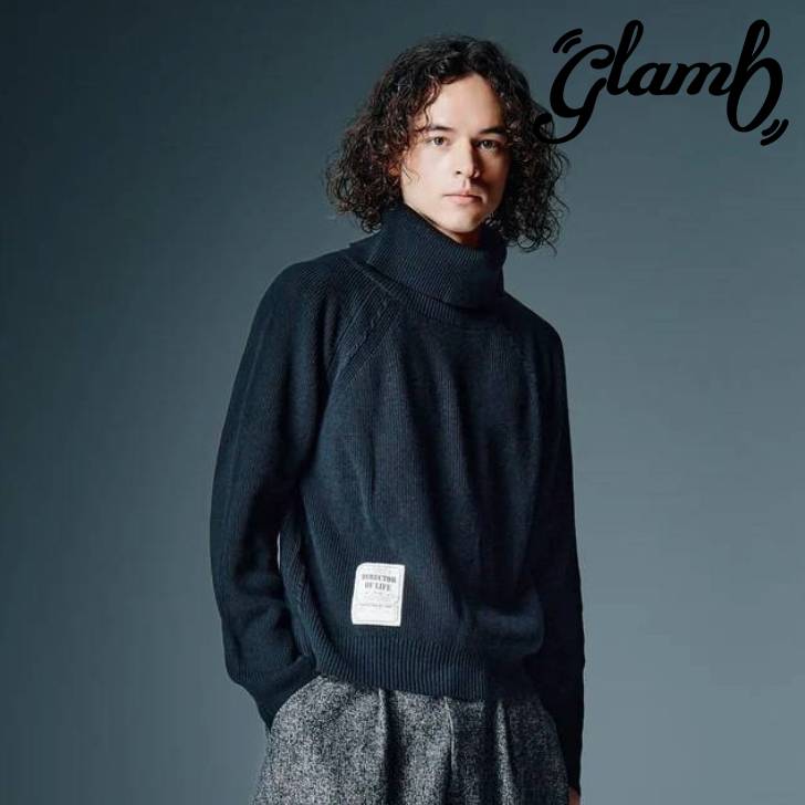 取って置く商いもの glamb 瓦 長袖編み物 メンズ Raglan Turtle Neck Knit ラグランタートルネックニット 赤銅色 黒いこと GB0326/KNT11 メンズ 服 ブランド名