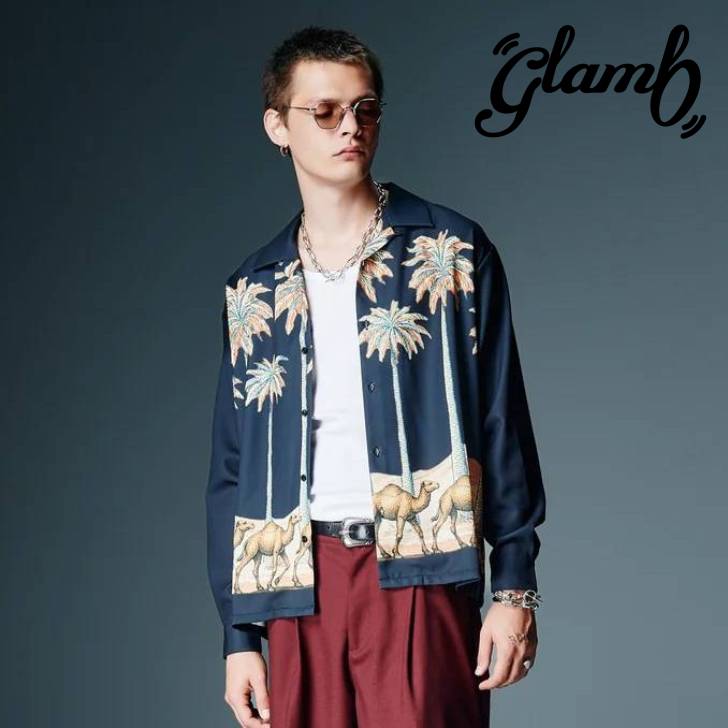 取って置く商いもの glamb 瓦 長袖プルオーバー メンズ Desert Parade Aloha Shirt デザートパレードアロハシャツ ブドウ酒 黒いこと GB0326/SH02