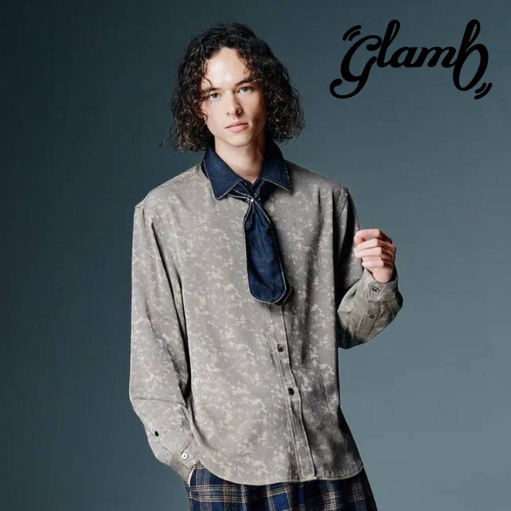 予約商品 glamb グラム 長袖シャツ メンズ Studs Line Shirt II スタッズラインシャツII アイボリー カーキ ワイン GB0326/SH04｜メンズファッションMasterPiece