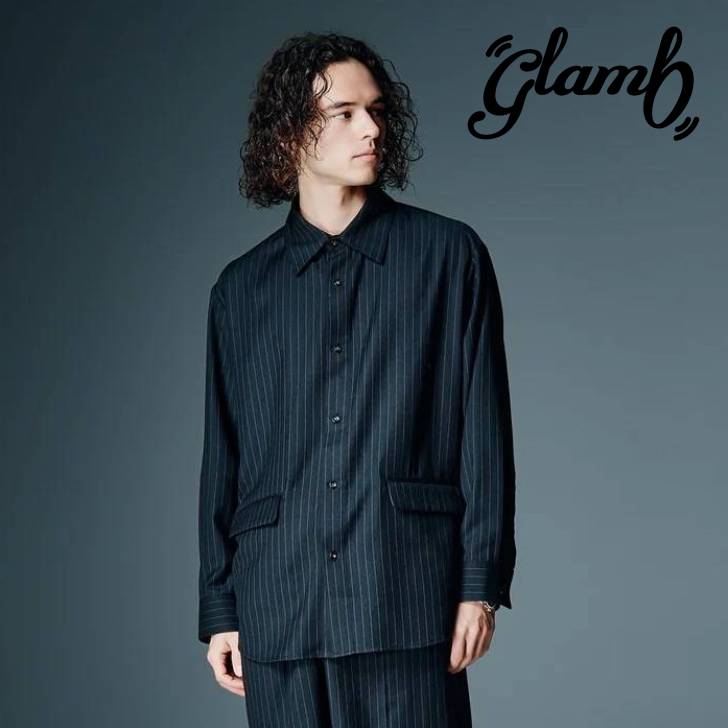 取って置く商いもの glamb 瓦 長袖プルオーバー メンズ Suit Fabric Oversize Shirt スーツファブリックオーバーサイズシャツ 薄墨色 黒いこと ペイズリー GB0326/SH05