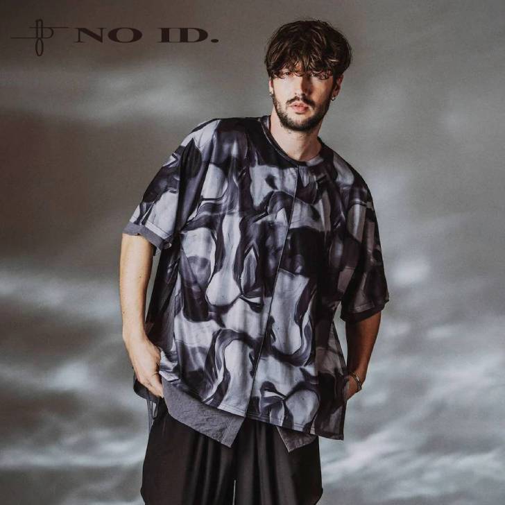 ノーアイディー noid 半袖カットソー NOID. メンズ ドローストリングスシアーレイヤードBIG-T 白いこと 黒いこと 総柄 春夏商いもの 458006-486T ブランド名