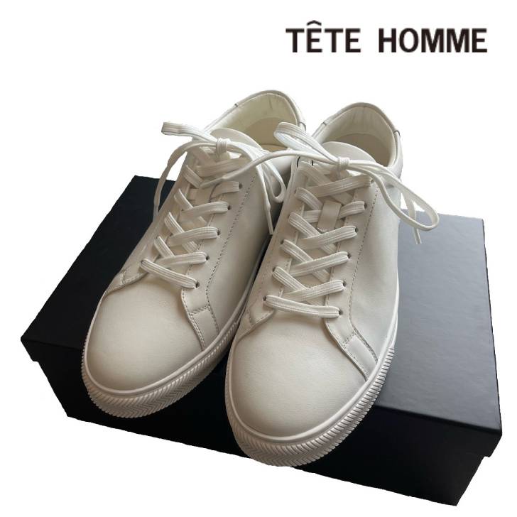 TETE HOMME テットオム スニーカー メンズ レザー スタイルアップレザースニーカー ホワイト ブラック 8026005511