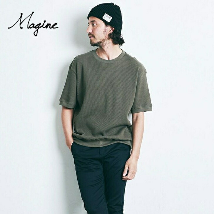 magine マージン Magine 半袖カットソー メンズ ミリタリーワッフルサイドリブカットソー 春夏商品 ホワイト グレー オリーブ ブラック 日本製 半袖Tシャツ ブランド 涼しい 薄手 30代 40代 50代 夏 無地 半袖 2222-009