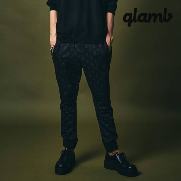 glamb グラム イージーパンツ メンズ Casino Monogram Pants/カジノモノグラムパンツ 秋冬ファッション ブルー ブラック GB0324/P09 ブランド 30代 40代 50代 男 かっこいい オシャレ 服｜メンズファッションMasterPiece
