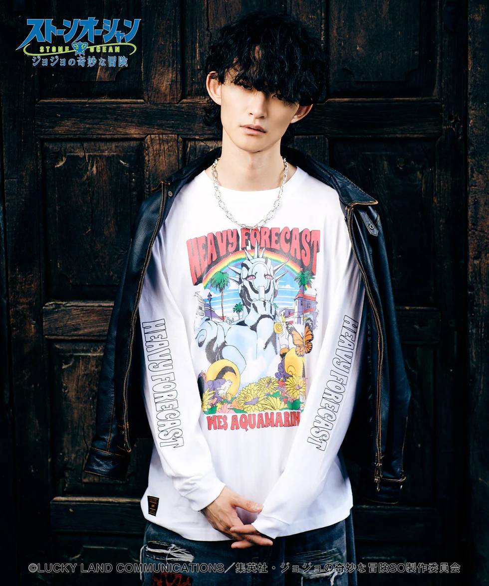 glamb グラム 長袖Tシャツ ユニセックス Weather・R Cutsew/ウェザー・リポートカットソー ホワイト ブラック GB0325/JJ07 ジョジョの奇妙な冒険 ジョジョの奇妙な冒険 ロンt コットン ブランド 薄手 男 かっこいい オシャレ 軽い メンズ 服