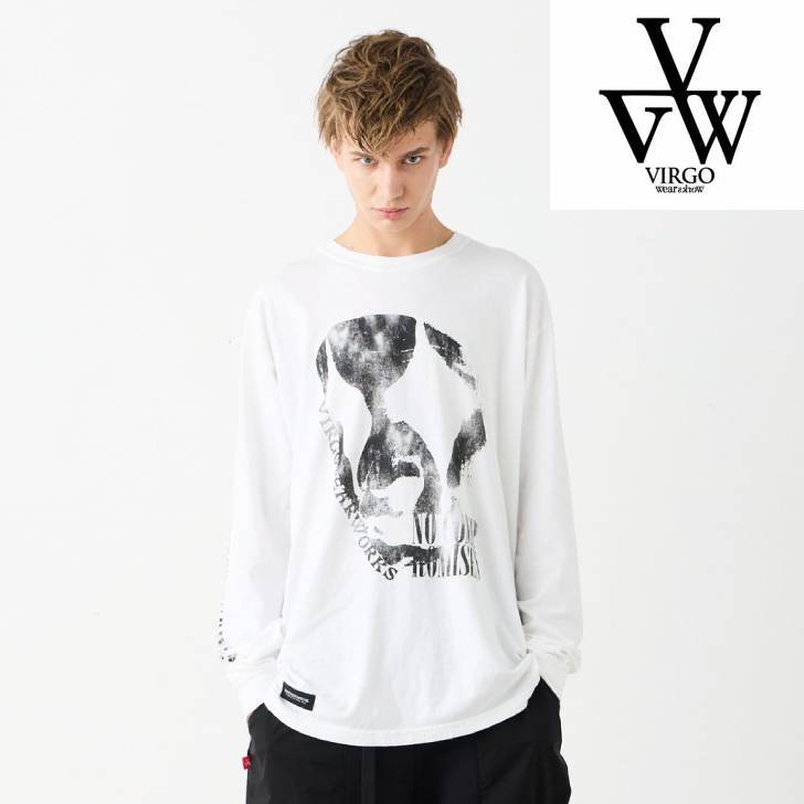 VIRGOwearworks ヴァルゴウェアワークス メンズ 長袖Tシャツ PIERROT CHAOS L/S ホワイト ブルー ブラック VG-LSPT-105