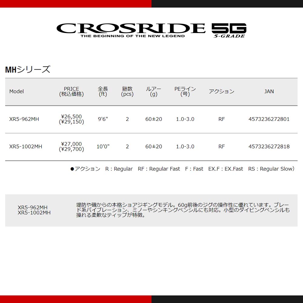 新作グッ 送料無料 XR5-962M メジャークラフト 5G クロスライド 釣竿 フィッシング