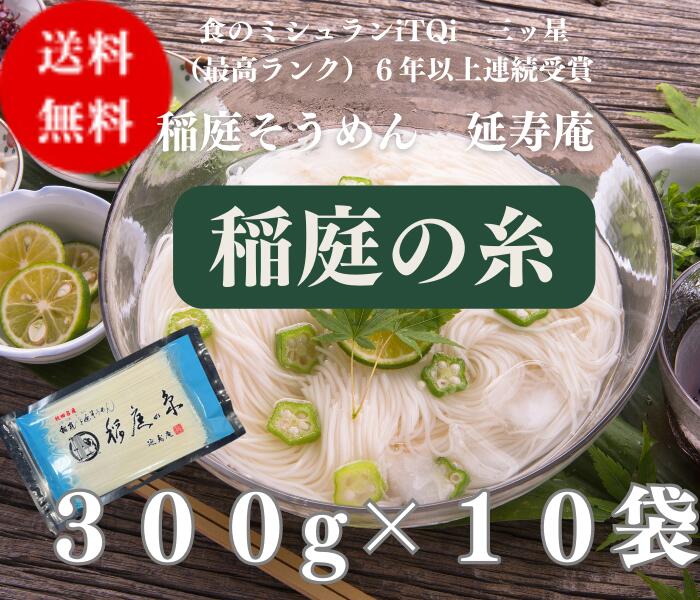 送料無料 延寿庵 稲庭そうめん 稲庭の糸 ３００g×１０袋