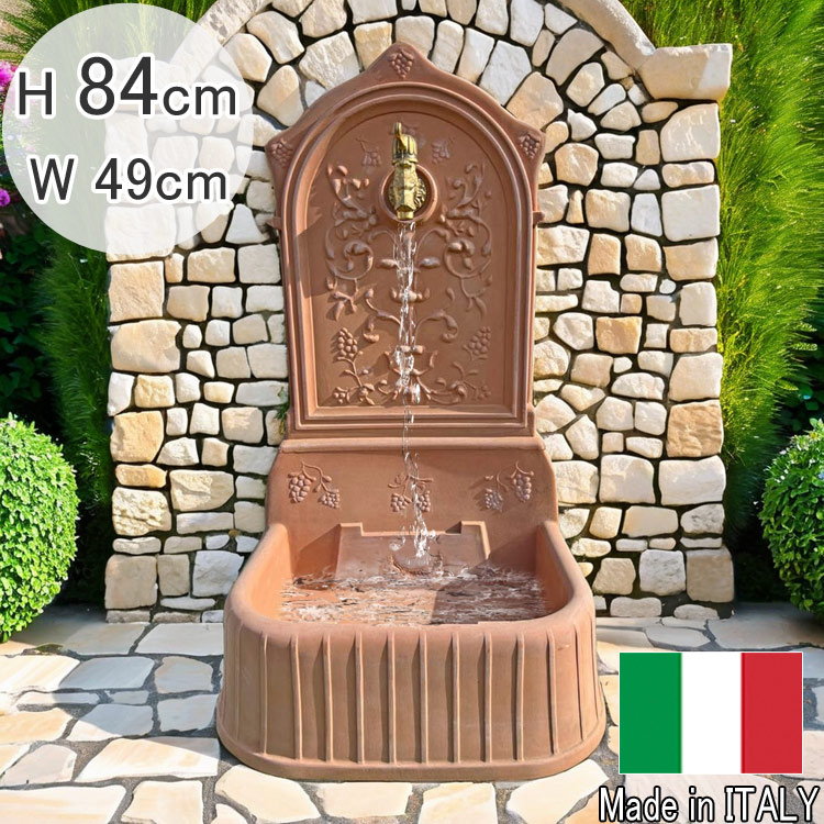 イタリア製 立水栓 高さ82cm 装飾 水道 シンク 樹脂製 蛇口付き 手洗い場 セラルンガ PSE307 壁泉 水栓柱 屋外 庭 ガーデニング DIY レトロ おしゃれ かわいい 洋風 ヨーロッパ 茶色 テラコッタ色 ガーデンパン 水受け プラスチック 軽量 大きい 送料無料 【特別セール品】