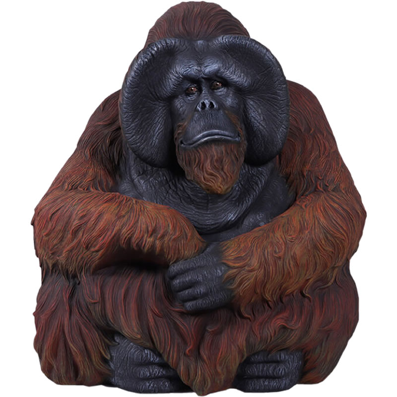 FRPアニマルオブジェ 座るオラウータン Sitting Orangutan リアル 動物 像 置物 インテリア ガーデニング オブジェ 猿 サル 動物園 店舗 カフェ 喫茶店 オランウータン レストラン 飲食店 イベント さる 軽い ディスプレイ 庭 玄関 外 実物大 等身大フィギュア fr220041|マスキ