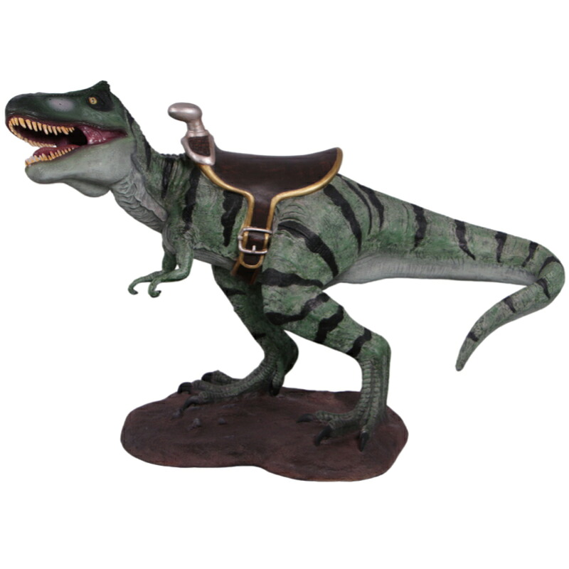 FRP恐竜オブジェ 乗れるティレックス T-Rex with Saddle 飾りつけ 白亜紀 肉食恐竜 獣脚類 ティラノサウルス・レックス ひな形 総合博物館 写実的 実物大 ティーレックス 図形 等身大 室外 毛の荒物園 バス発着場 室内 喫茶店 茶房 食べ物屋 飲食店 出来事 見せびらかす fr150243