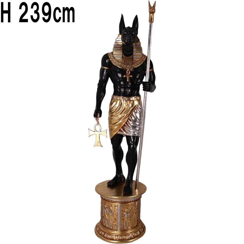 古代エジプト死者の神アヌビス ANUBIS 6FT. W& BASE S&G 強化プラスチック（FRP） アートオブジェ 高さ約2m39cm エジプト神話 金狼犬 冥界 守護神 インテリア ガーデン オーナメント 置物 ディスプレイ 装飾 リアル イベント 展示 等身大 frAFA6B