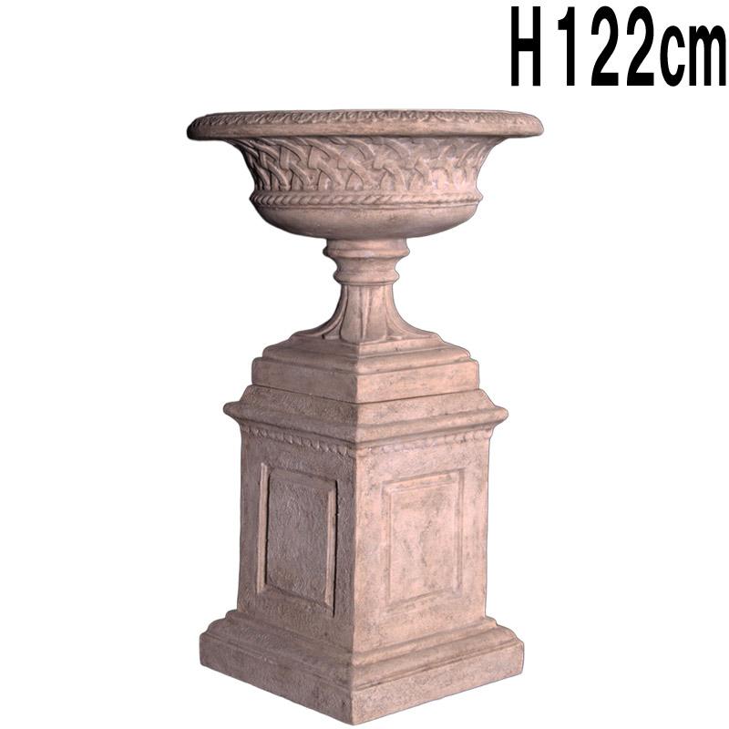 イーストウェルの壺(台座付き)ローマストーン仕上げ Eastwell Urn on Base FRPアートオブジェ H122cm 花鉢 カップ型 プランター 台座 玄関 門柱 装飾 ポール コラム ヨーロピアン 飾り台 おしゃれ 高級 インテリア 飾り ガーデン オーナメント 西洋 豪華 置物 fr050602|マスキ