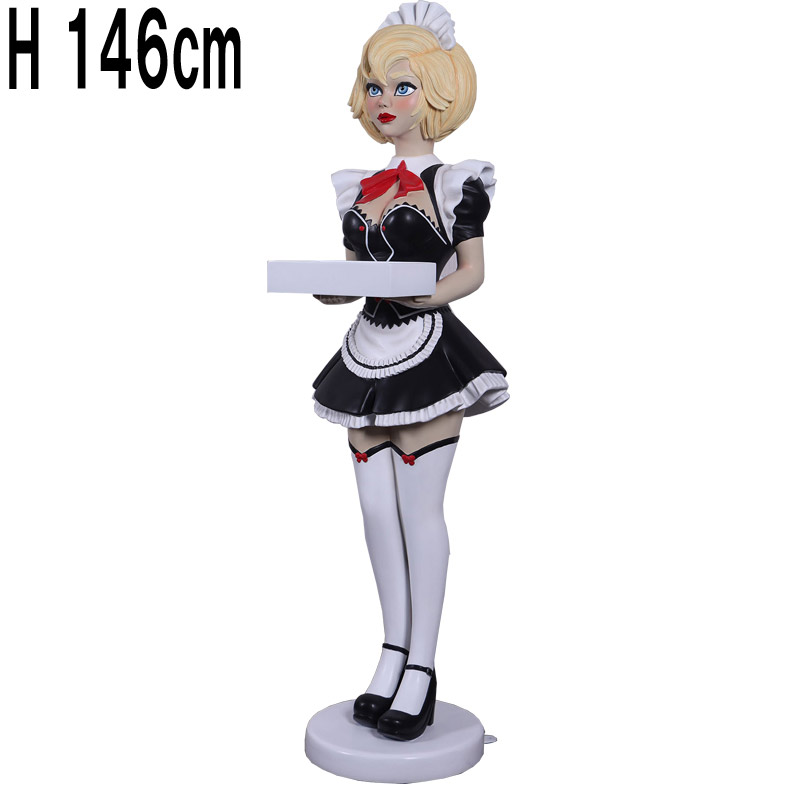フレンチメイド立像オブジェ French Maid - Anime 強化プラスチック（FRP）アートオブジェ 高さ約1m46cm 給仕 人物 飾り 等身大 女性 像 置物 人形 玩具 レストラン 店舗 ディスプレイ 装飾 樹脂製 実物大 高強度 イベント fr210095｜マスキ