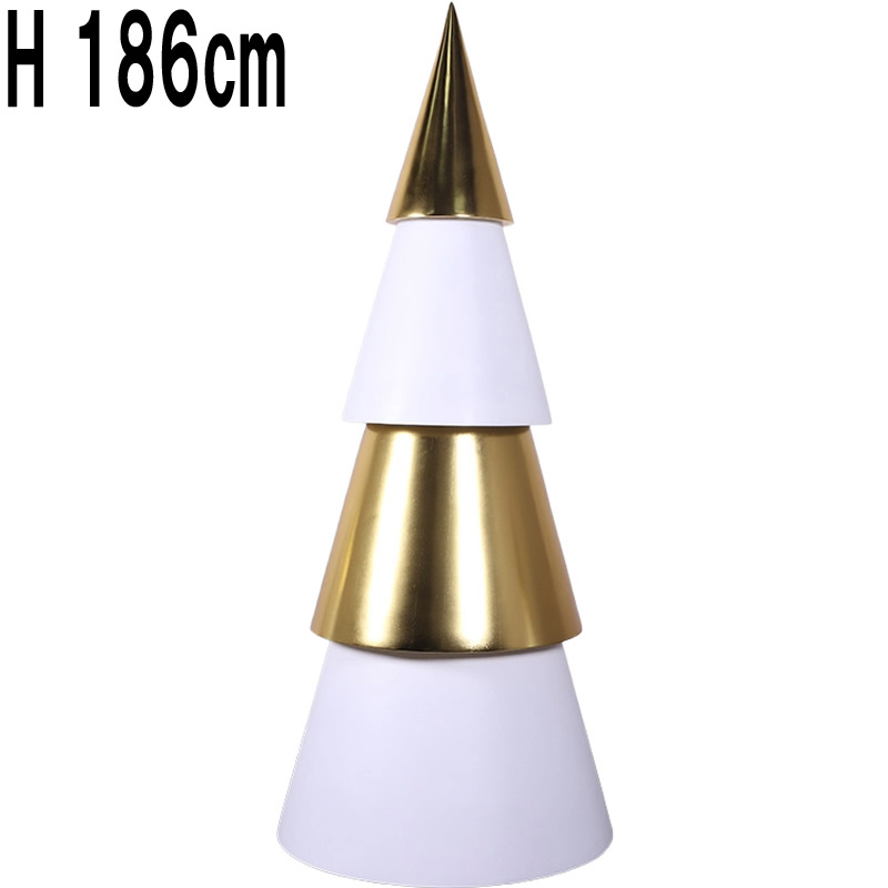 デザイナーズ・クリスマスツリー H186cm 大きい オブジェ 置物 クリスマス 飾り 装飾 円錐 三角 コーン 大型 ディスプレイ 店舗 実物大 等身大 イベント おしゃれ モダン シンプル 白 ホワイト 金 ゴールド FRP プラスチック fr220030｜マスキ