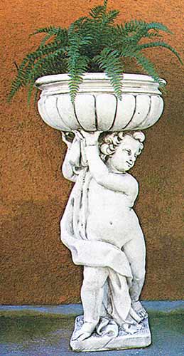 イタリア製ちびっ子像（庭園 飾りつけ） 花鉢と御坊さん（左） PapiniAgostino Art.305 石像