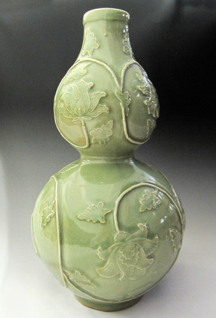 竜泉窯 天竜寺青磁瓢箪形状名取り草手簡ボトル クォンティティさ殆ど31cm 中国 陶器 Faycha Org