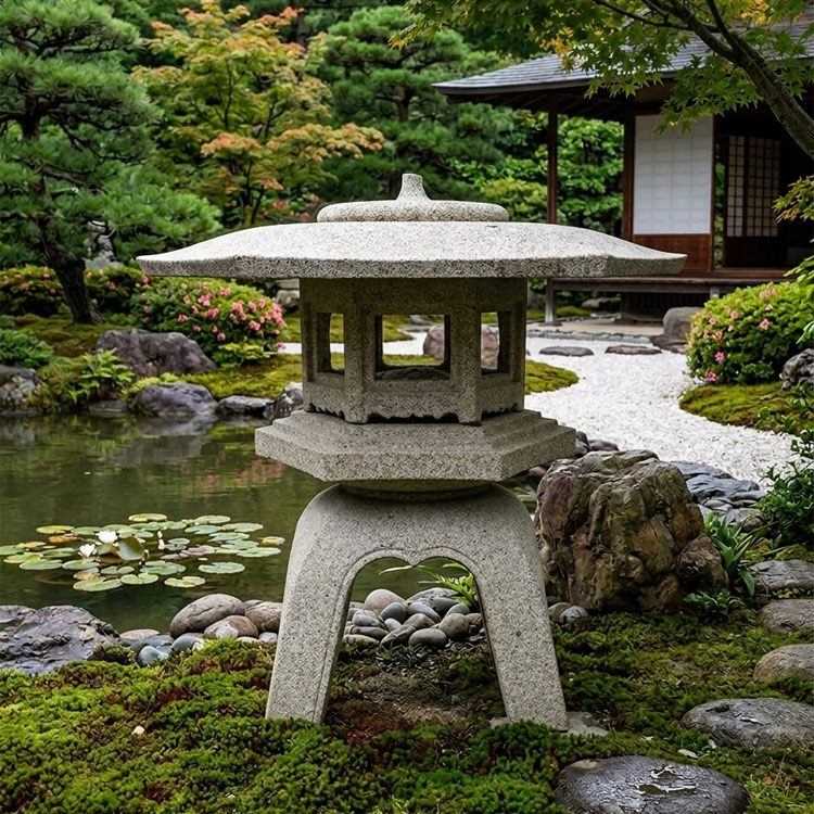 【現品限り・アウトレット品】雪見灯篭 白御影石 大型 高さ100cm 幅110cm 石灯篭 3.3尺 灯籠 燈籠 六角雪見 天然石 庭石 日本庭園 和風庭園 坪庭 枯山水 池辺 伝統工芸 造園 資材 エクステリア ガーデニング 高級 灯り 置物 オブジェ|マスキ