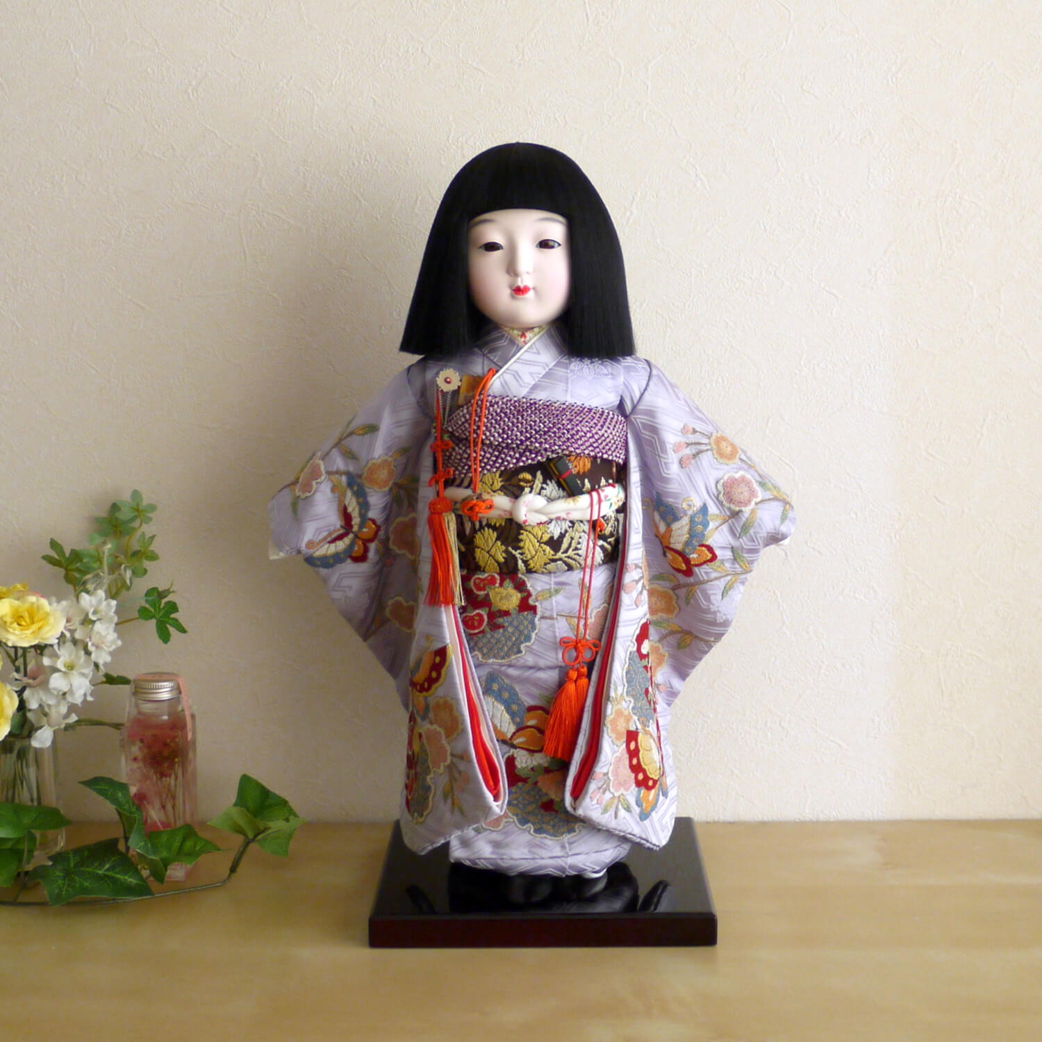 増村限定品 元賀章介作 12号 尺二 正絹手刺繍 雪輪に蝶 藤色 越前塗台 増村人形オリジナル作品 市松人形 女の子 かわいい 上品 童 国産 雛人形 お雛様 おひなさま お雛さま Mavipconstrutora Com Br