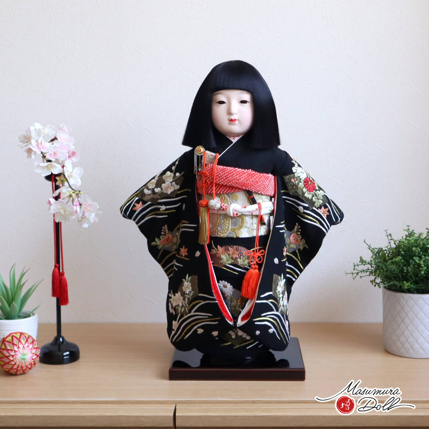 楽天市場】市松人形 尺二 金彩京友禅 扇面に松竹梅青磁 CS-BM23610-43