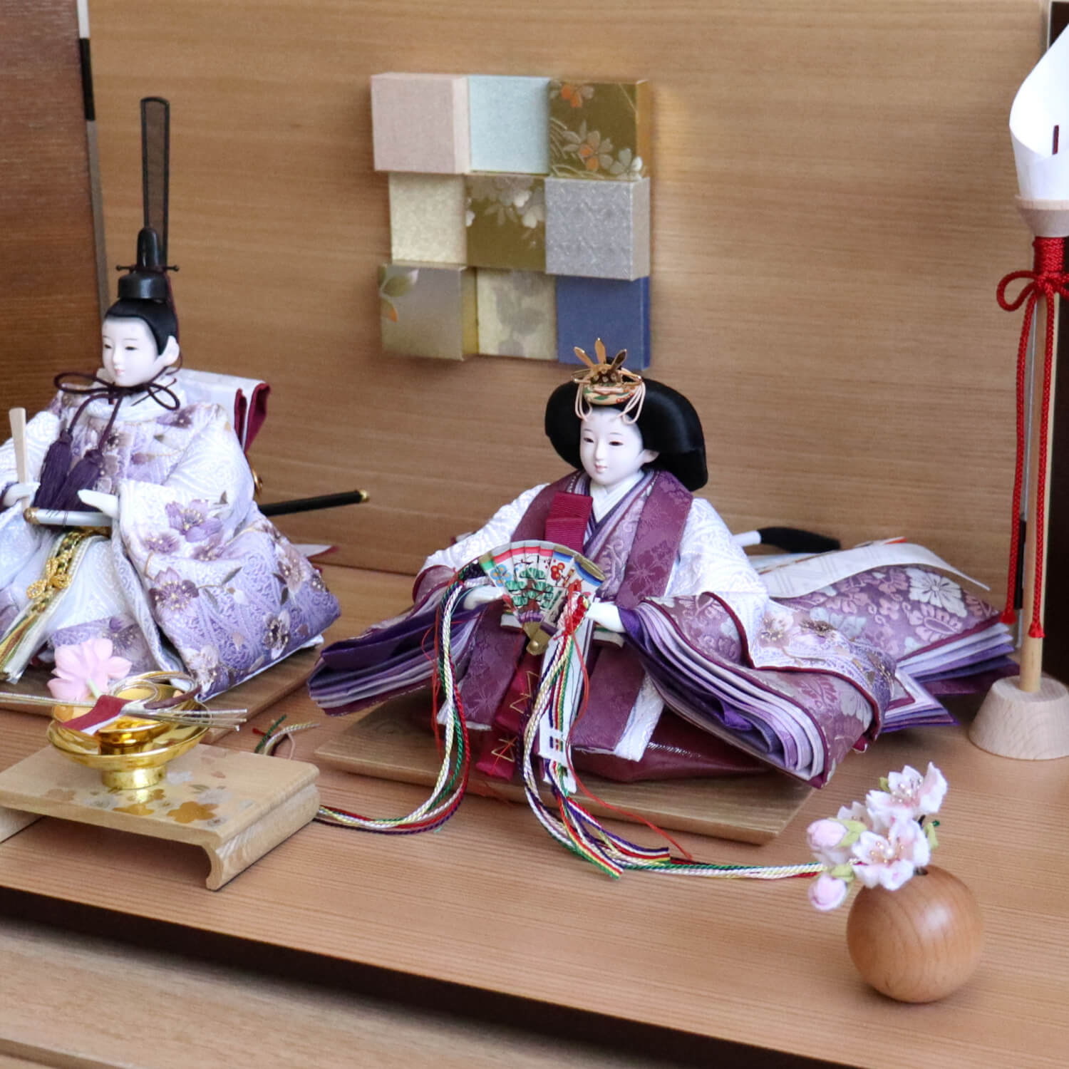 雛人形 コンパクト モダン おしゃれ インテリア ひな人形 おひなさま 松宝作 25号 芥子 有職雲立涌 ぼかし染 桜刺繍 かわいい お雛様 雛 親王飾り 増村人形店 MMN0570