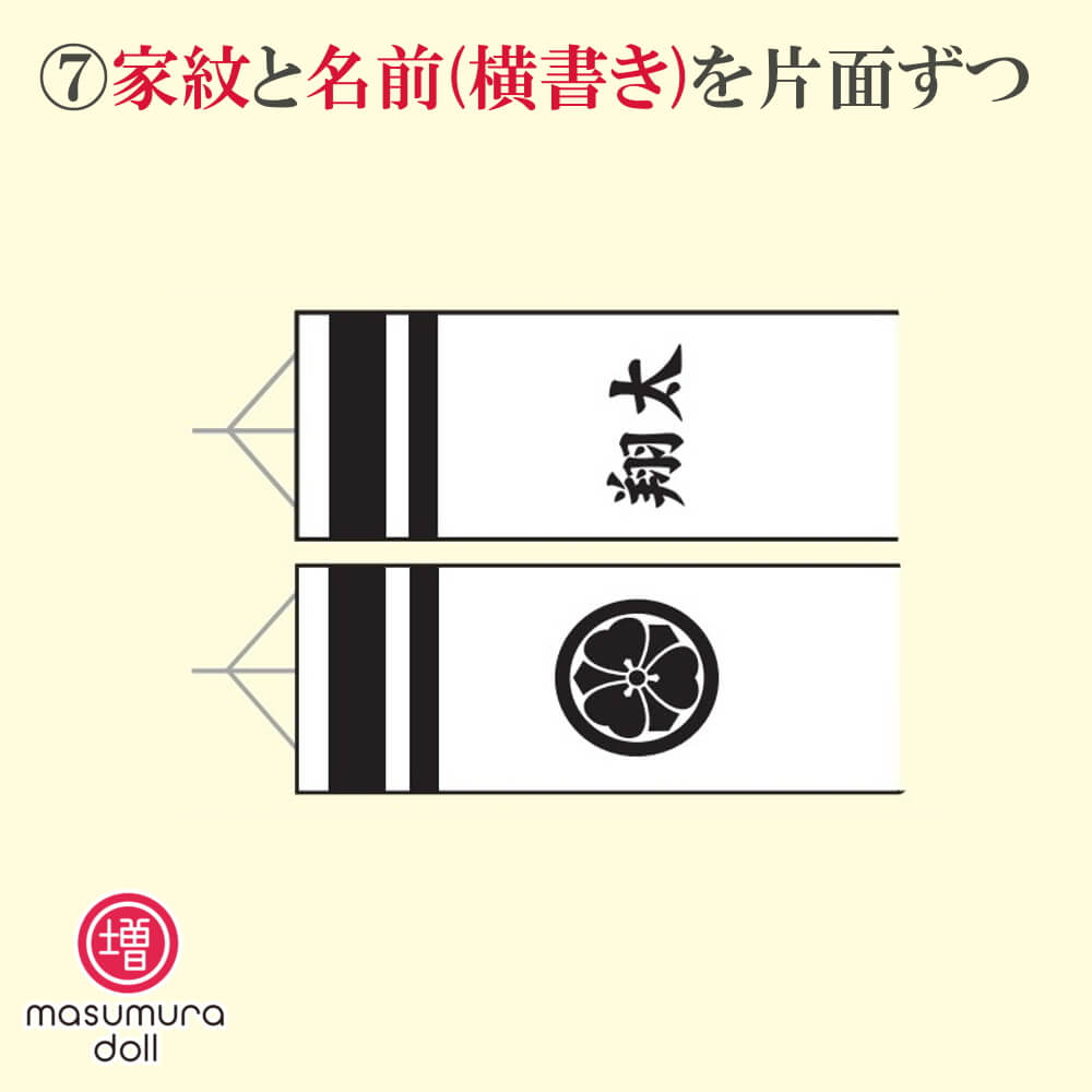 【マラソン全品P5倍！4日-10日 1:59まで】こいのぼり 吹流しの名前、家紋入れ家紋と名前横書きを片面ずつ※吹流しの加工料金であり、吹流しと同時にこちらの商品を御購入下さい※徳永こいのぼり用 増村人形店 KM007