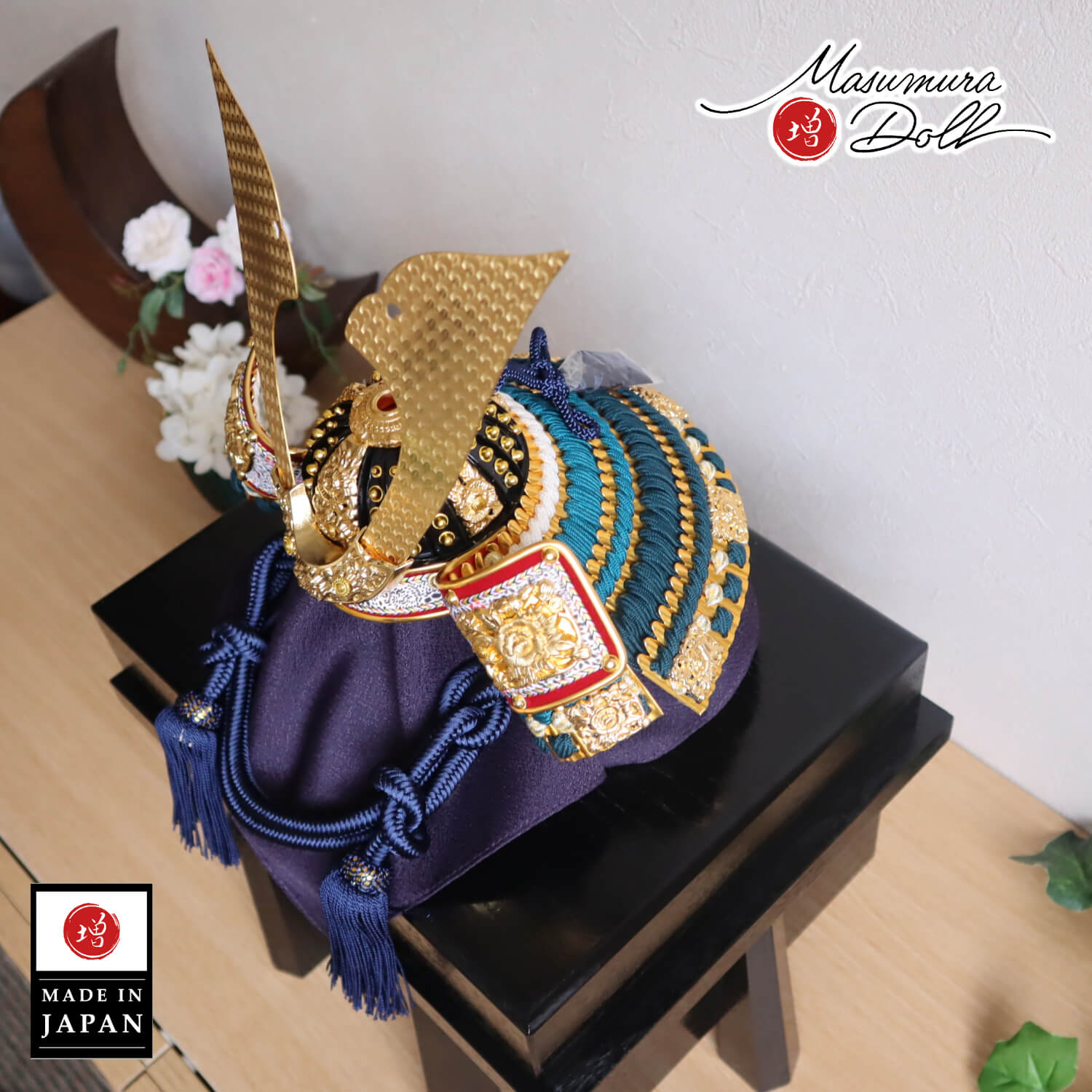 出産祝い 伝統工芸士 誠山作 10号 紺糸縅兜 金小