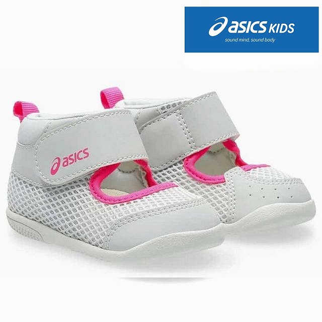 子供靴 ベビー ファーストシューズ 女の子 男の子 1本ベルト マジックテープ asics アシックスシューズスクスク SUKUSUKU MESHOES FIRST 1144A363 ライトグレー(020) 送料込み