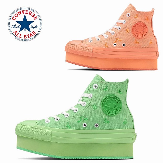 レディース厚底スニーカー コンバース converse ハイカット オールスター (R) ancco チャンキーライン HI パステルグリーン パステルオレンジ CONVERSE ALL STAR (R) ancco CHUNKYLINE HI 送料無料｜マスヤ靴店マーム支店