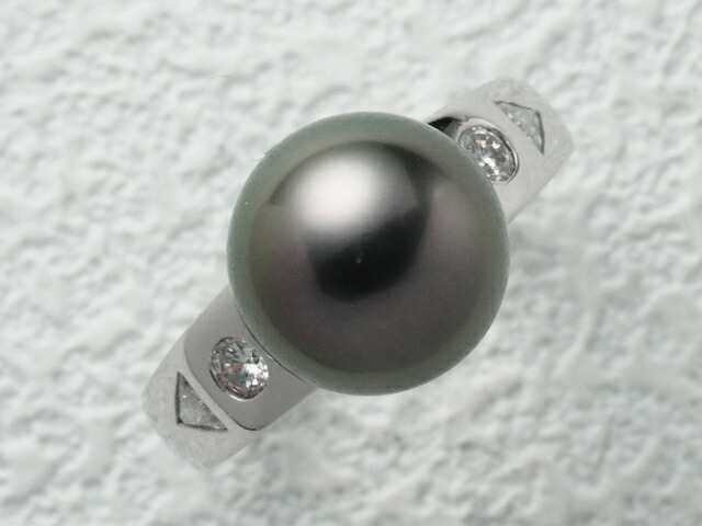 マスヤ質店◆ 黒蝶真珠 パール/10mm ダイヤ/0.25ct Pt900 ブラックパール デザイン リング ＃11 ソーティング付き 仕上済【中古】｜マスヤ質店店