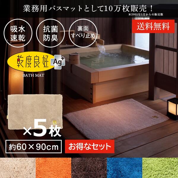 業務用 バスマット 乾度良好 Ag+ 約60×90cm 5枚セット セット まとめ割 吸水 速乾 抗菌 防臭 洗える 大判 マット 浴室マット お風呂 足ふきマット 快適 ふかふか サラサラ シンプル おしゃれ 北欧 かわいい オカ 玄関マット サウナ ホテル 旅館 ジム|マット&ラグファクトリー