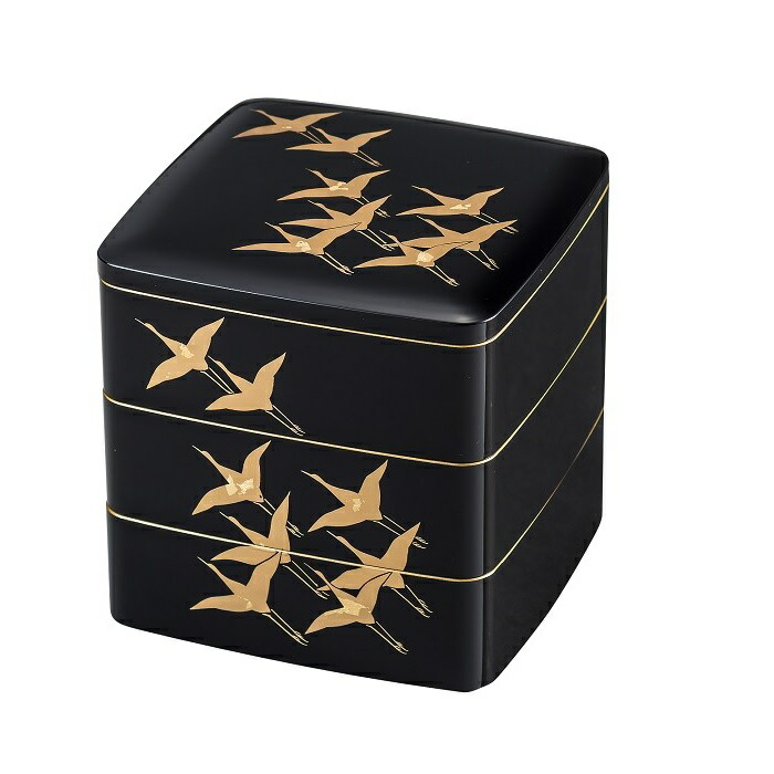 CL067 時代物 黒漆内朱松椿若竹蒔絵重箱・内朱黒漆塗松椿若竹蒔絵五段重 蓋付 木箱附