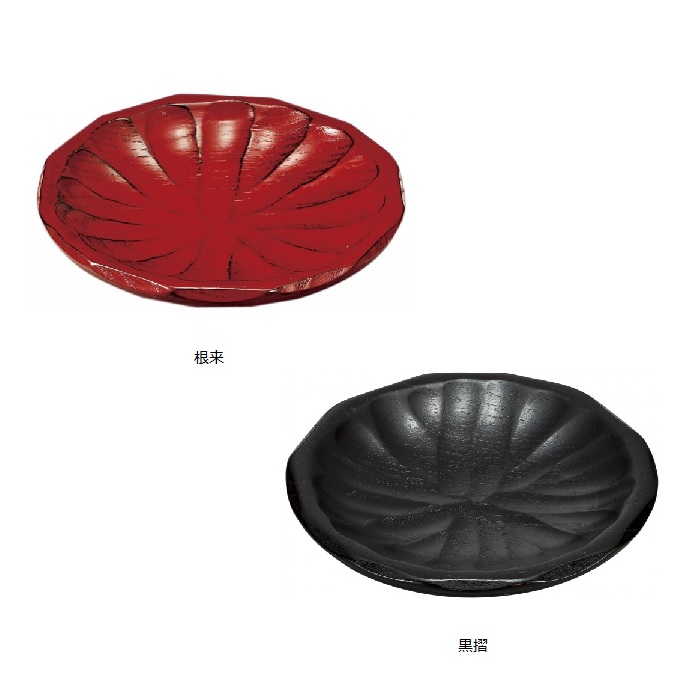 ノミ彫皿　根来　黒　5枚セット （漆器　木製　うるし塗　　漆塗り）